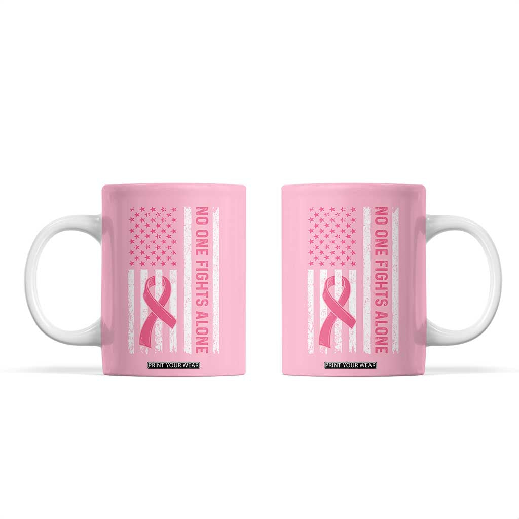 Nobody Fights Alone Pink Ribbon Flag Coffee Mug Breast Cancer Awareness Support - Print Your Wear