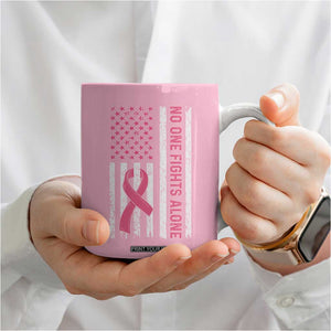 Nobody Fights Alone Pink Ribbon Flag Coffee Mug Breast Cancer Awareness Support TS02 Print Your Wear