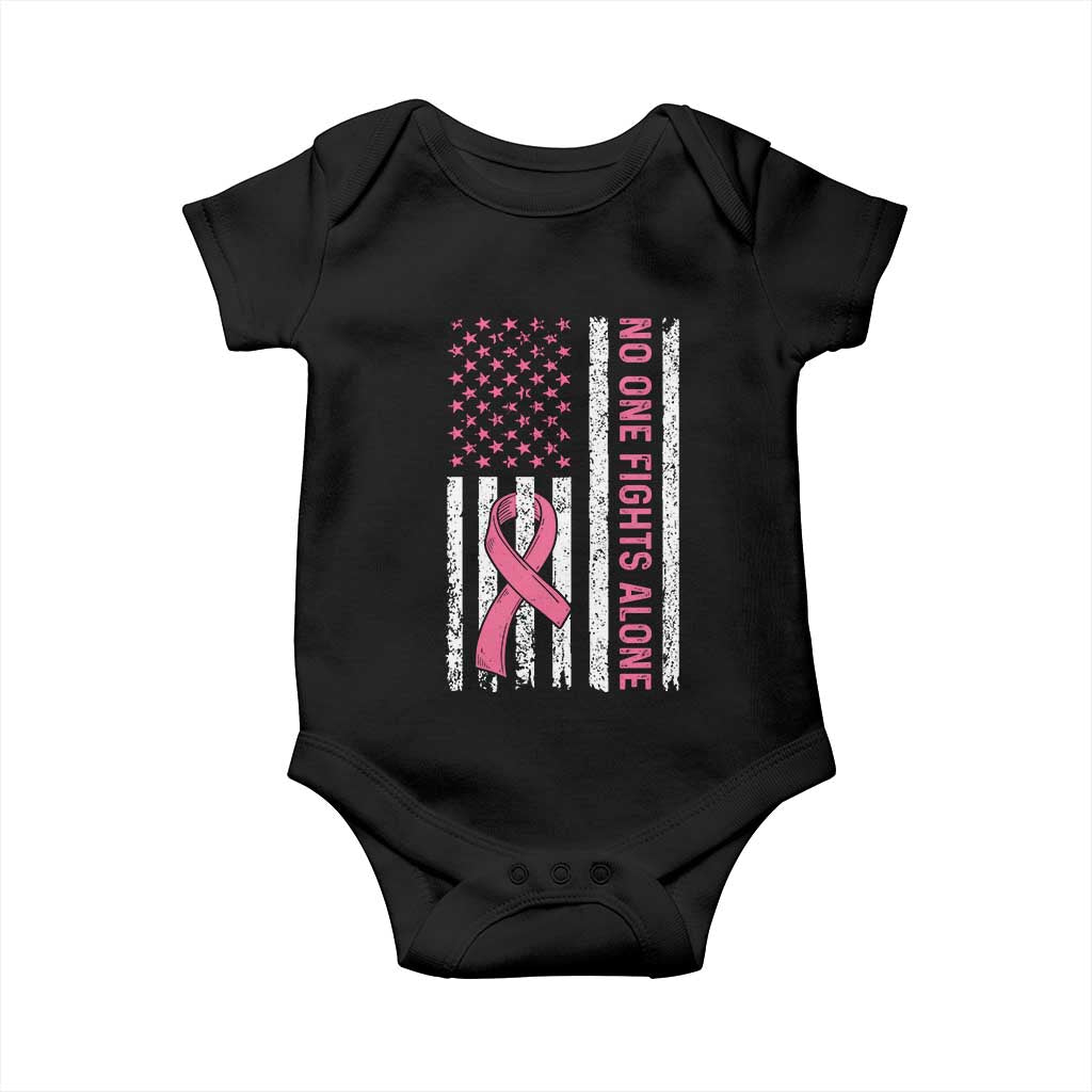 Nobody Fights Alone Pink Ribbon Flag Baby Onesie Breast Cancer Awareness Support - Print Your Wear