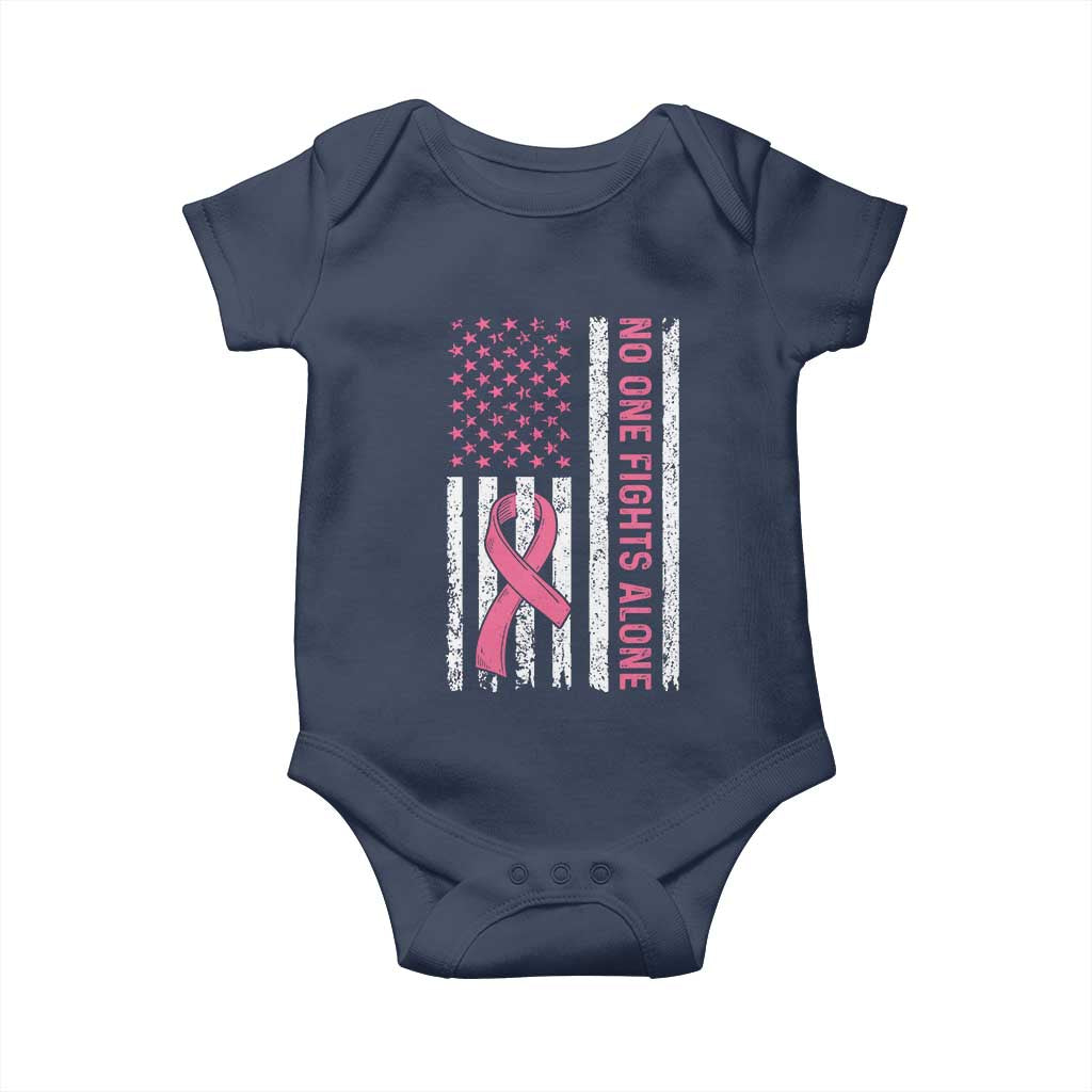 Nobody Fights Alone Pink Ribbon Flag Baby Onesie Breast Cancer Awareness Support TS02 Navy Print Your Wear