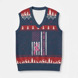 Nobody Fights Alone Pink Ribbon Flag V-Neck Knit Sweater Vest Breast Cancer Awareness Support TS02 Navy Red Print Your Wear