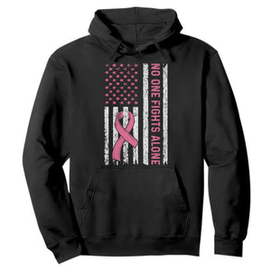 Nobody Fights Alone Pink Ribbon Flag Hoodie Breast Cancer Awareness Support TS02 Black Print Your Wear