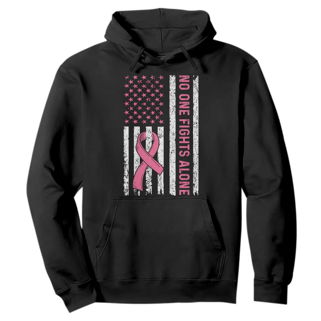 Nobody Fights Alone Pink Ribbon Flag Hoodie Breast Cancer Awareness Support - Print Your Wear