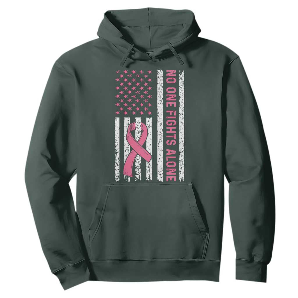 Nobody Fights Alone Pink Ribbon Flag Hoodie Breast Cancer Awareness Support TS02 Dark Forest Green Print Your Wear
