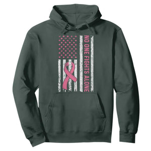 Nobody Fights Alone Pink Ribbon Flag Hoodie Breast Cancer Awareness Support TS02 Dark Forest Green Print Your Wear