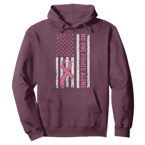 Nobody Fights Alone Pink Ribbon Flag Hoodie Breast Cancer Awareness Support TS02 Maroon Print Your Wear
