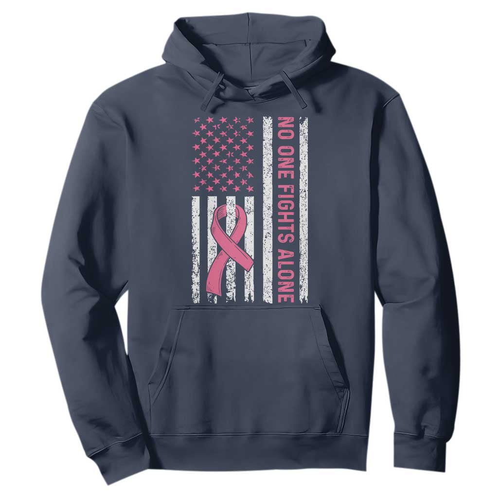 Nobody Fights Alone Pink Ribbon Flag Hoodie Breast Cancer Awareness Support TS02 Navy Print Your Wear