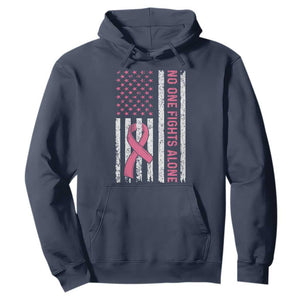 Nobody Fights Alone Pink Ribbon Flag Hoodie Breast Cancer Awareness Support TS02 Navy Print Your Wear