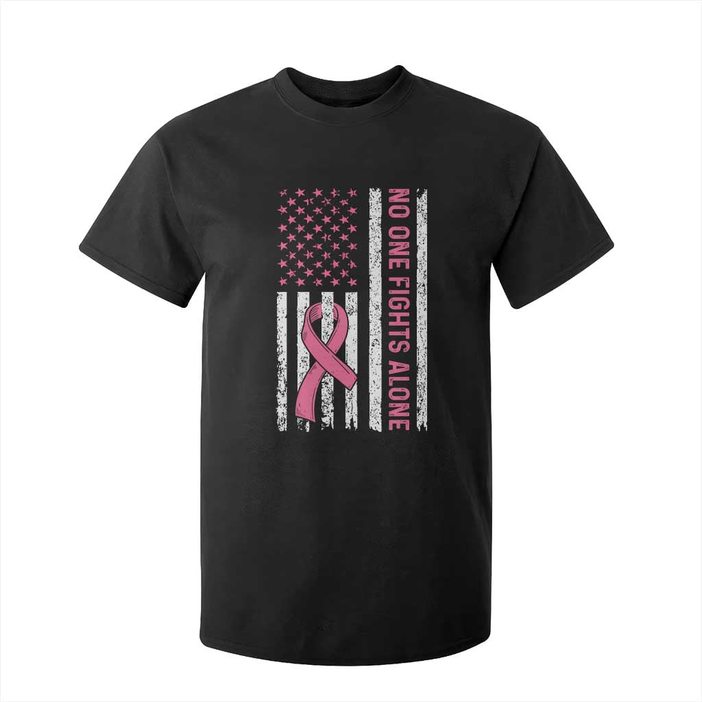 Nobody Fights Alone Pink Ribbon Flag T Shirt For Kid Breast Cancer Awareness Support - Print Your Wear