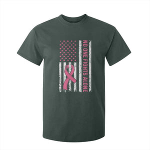 Nobody Fights Alone Pink Ribbon Flag T Shirt For Kid Breast Cancer Awareness Support - Print Your Wear