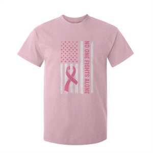 Nobody Fights Alone Pink Ribbon Flag T Shirt For Kid Breast Cancer Awareness Support - Print Your Wear