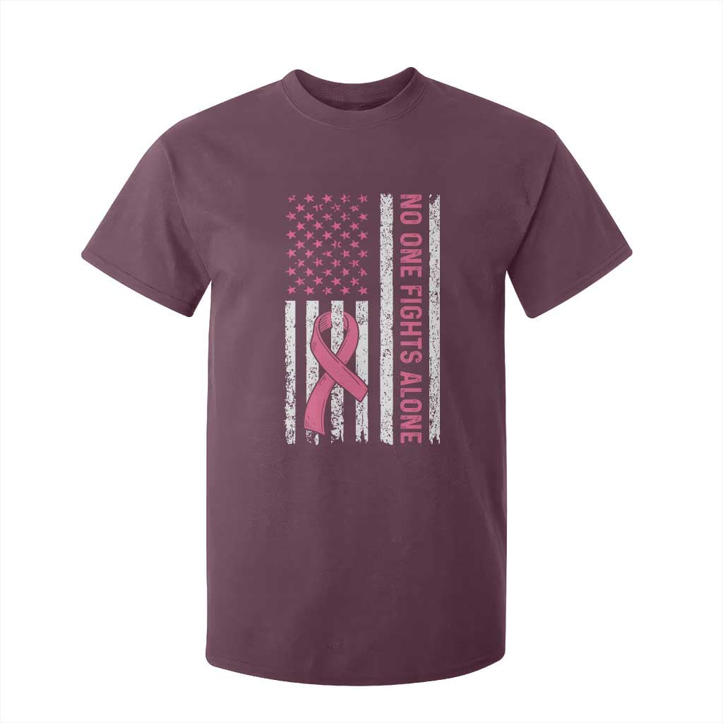 Nobody Fights Alone Pink Ribbon Flag T Shirt For Kid Breast Cancer Awareness Support TS02 Maroon Print Your Wear