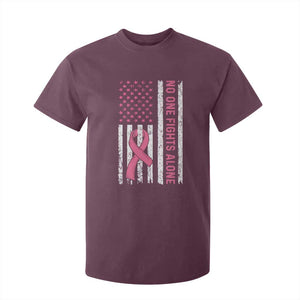 Nobody Fights Alone Pink Ribbon Flag T Shirt For Kid Breast Cancer Awareness Support - Print Your Wear