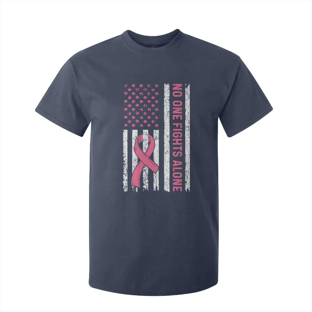 Nobody Fights Alone Pink Ribbon Flag T Shirt For Kid Breast Cancer Awareness Support TS02 Navy Print Your Wear