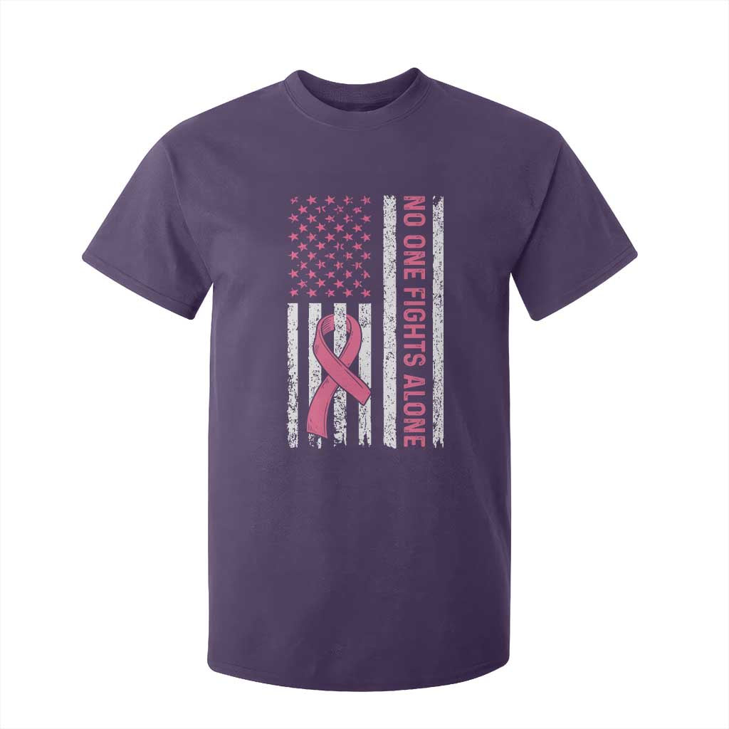 Nobody Fights Alone Pink Ribbon Flag T Shirt For Kid Breast Cancer Awareness Support TS02 Purple Print Your Wear
