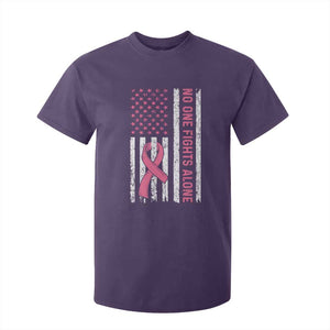 Nobody Fights Alone Pink Ribbon Flag T Shirt For Kid Breast Cancer Awareness Support TS02 Purple Print Your Wear