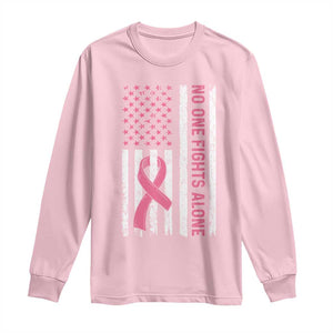 Nobody Fights Alone Pink Ribbon Flag Long Sleeve Shirt Breast Cancer Awareness Support TS02 Light Pink Print Your Wear