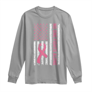 Nobody Fights Alone Pink Ribbon Flag Long Sleeve Shirt Breast Cancer Awareness Support TS02 Sport Gray Print Your Wear