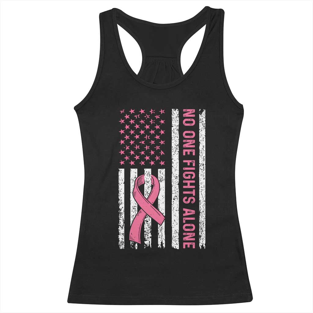 Nobody Fights Alone Pink Ribbon Flag Racerback Tank Top Breast Cancer Awareness Support - Print Your Wear