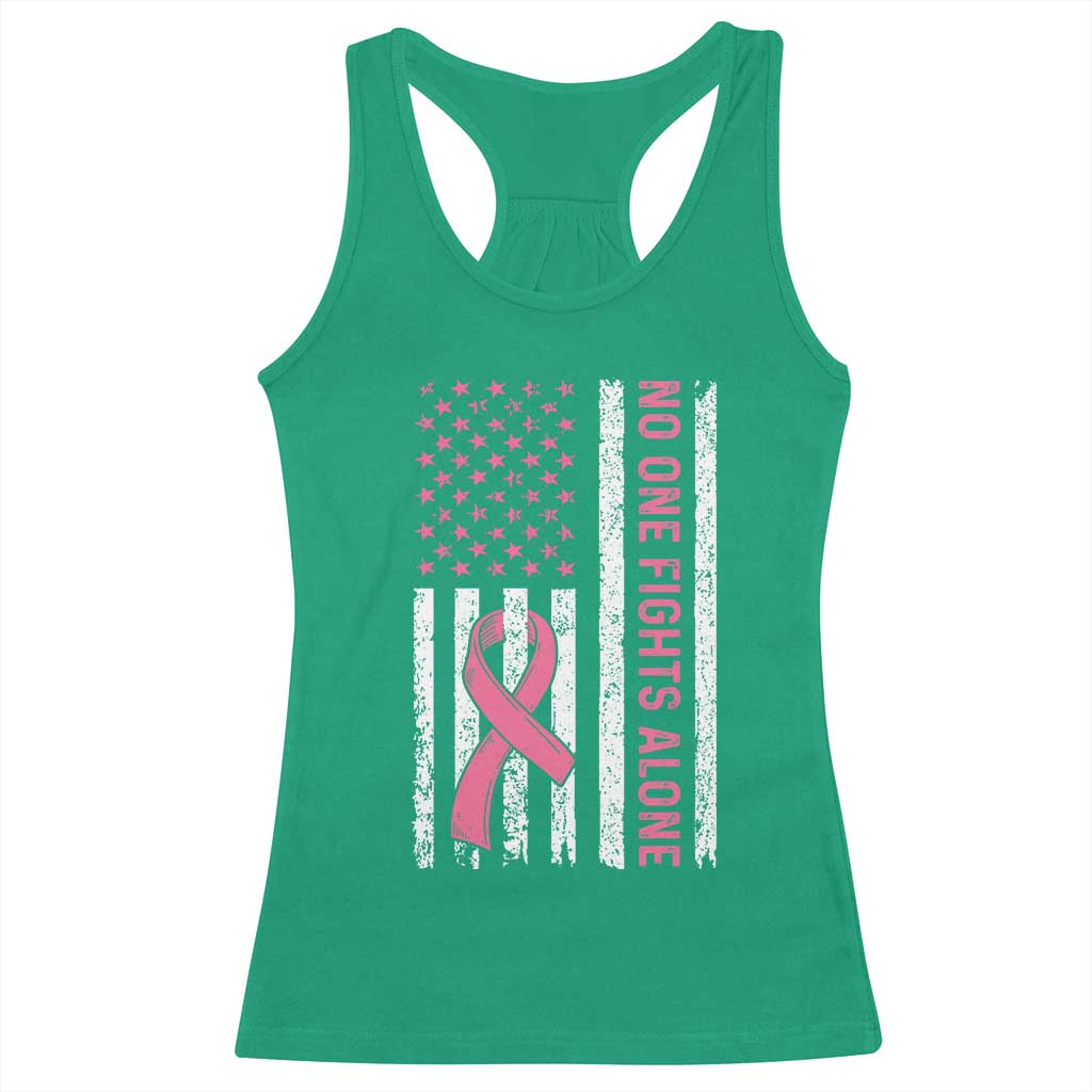 Nobody Fights Alone Pink Ribbon Flag Racerback Tank Top Breast Cancer Awareness Support TS02 Irish Green Print Your Wear