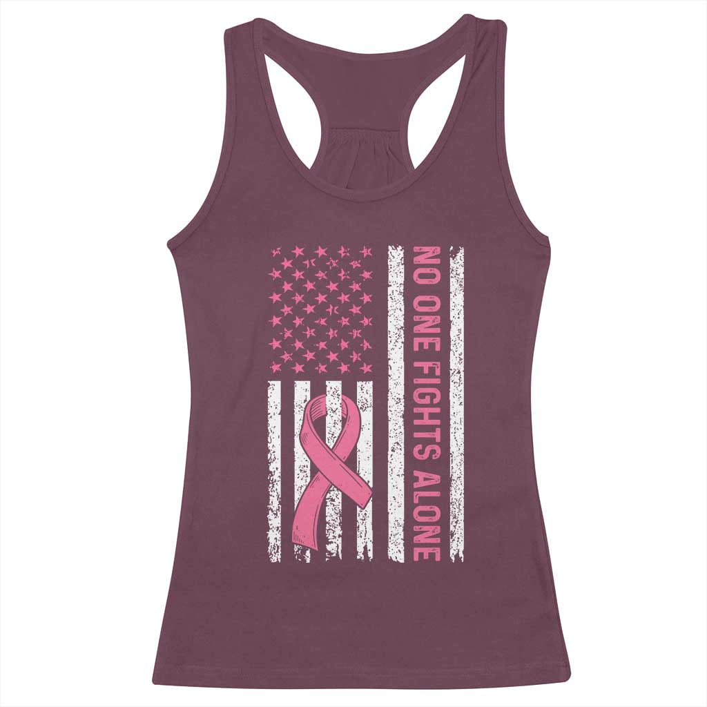 Nobody Fights Alone Pink Ribbon Flag Racerback Tank Top Breast Cancer Awareness Support TS02 Maroon Print Your Wear