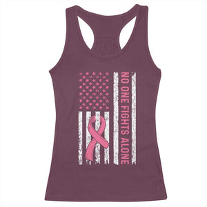 Nobody Fights Alone Pink Ribbon Flag Racerback Tank Top Breast Cancer Awareness Support TS02 Maroon Print Your Wear