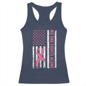 Nobody Fights Alone Pink Ribbon Flag Racerback Tank Top Breast Cancer Awareness Support TS02 Navy Print Your Wear