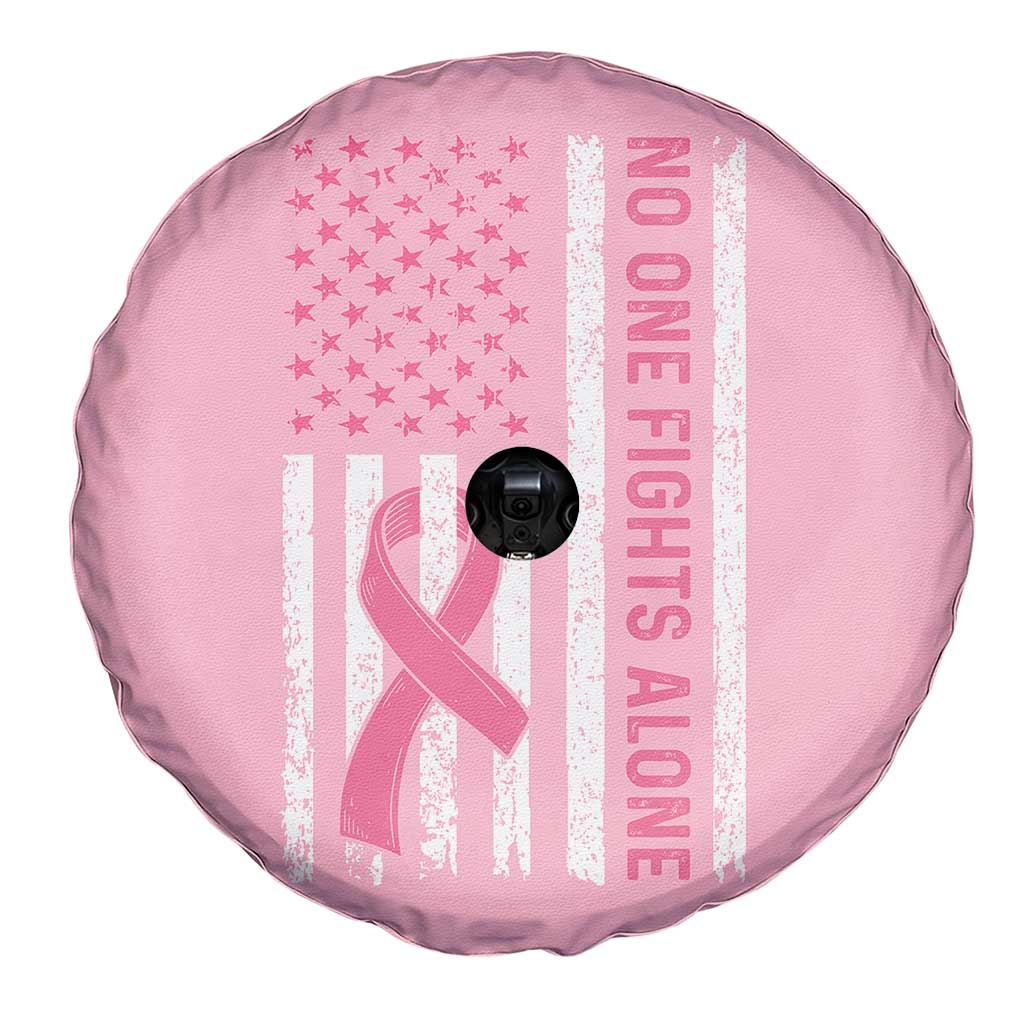 Nobody Fights Alone Pink Ribbon Flag Spare Tire Cover Breast Cancer Awareness Support TS02 Print Your Wear