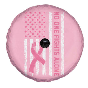 Nobody Fights Alone Pink Ribbon Flag Spare Tire Cover Breast Cancer Awareness Support TS02 Print Your Wear