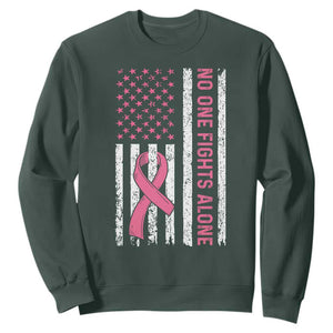 Nobody Fights Alone Pink Ribbon Flag Sweatshirt Breast Cancer Awareness Support TS02 Dark Forest Green Print Your Wear