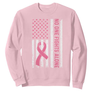 Nobody Fights Alone Pink Ribbon Flag Sweatshirt Breast Cancer Awareness Support TS02 Light Pink Print Your Wear