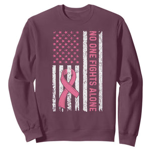 Nobody Fights Alone Pink Ribbon Flag Sweatshirt Breast Cancer Awareness Support TS02 Maroon Print Your Wear
