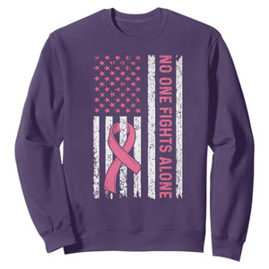 Nobody Fights Alone Pink Ribbon Flag Sweatshirt Breast Cancer Awareness Support TS02 Purple Print Your Wear