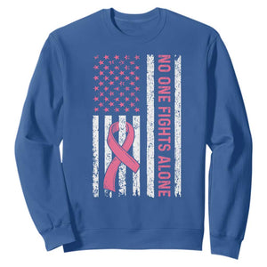 Nobody Fights Alone Pink Ribbon Flag Sweatshirt Breast Cancer Awareness Support TS02 Royal Blue Print Your Wear