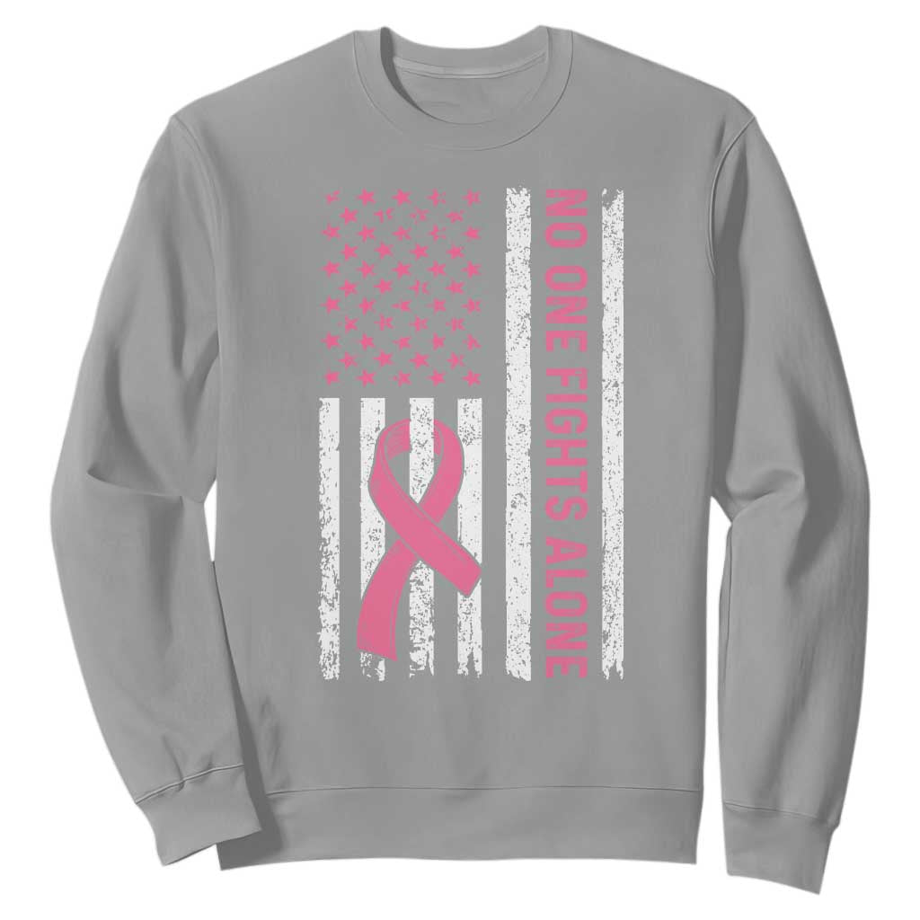 Nobody Fights Alone Pink Ribbon Flag Sweatshirt Breast Cancer Awareness Support TS02 Sport Gray Print Your Wear