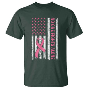 Nobody Fights Alone Pink Ribbon Flag T Shirt Breast Cancer Awareness Support TS02 Dark Forest Green Print Your Wear