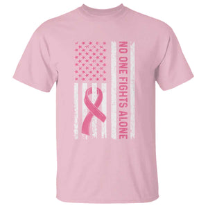 Nobody Fights Alone Pink Ribbon Flag T Shirt Breast Cancer Awareness Support - Print Your Wear