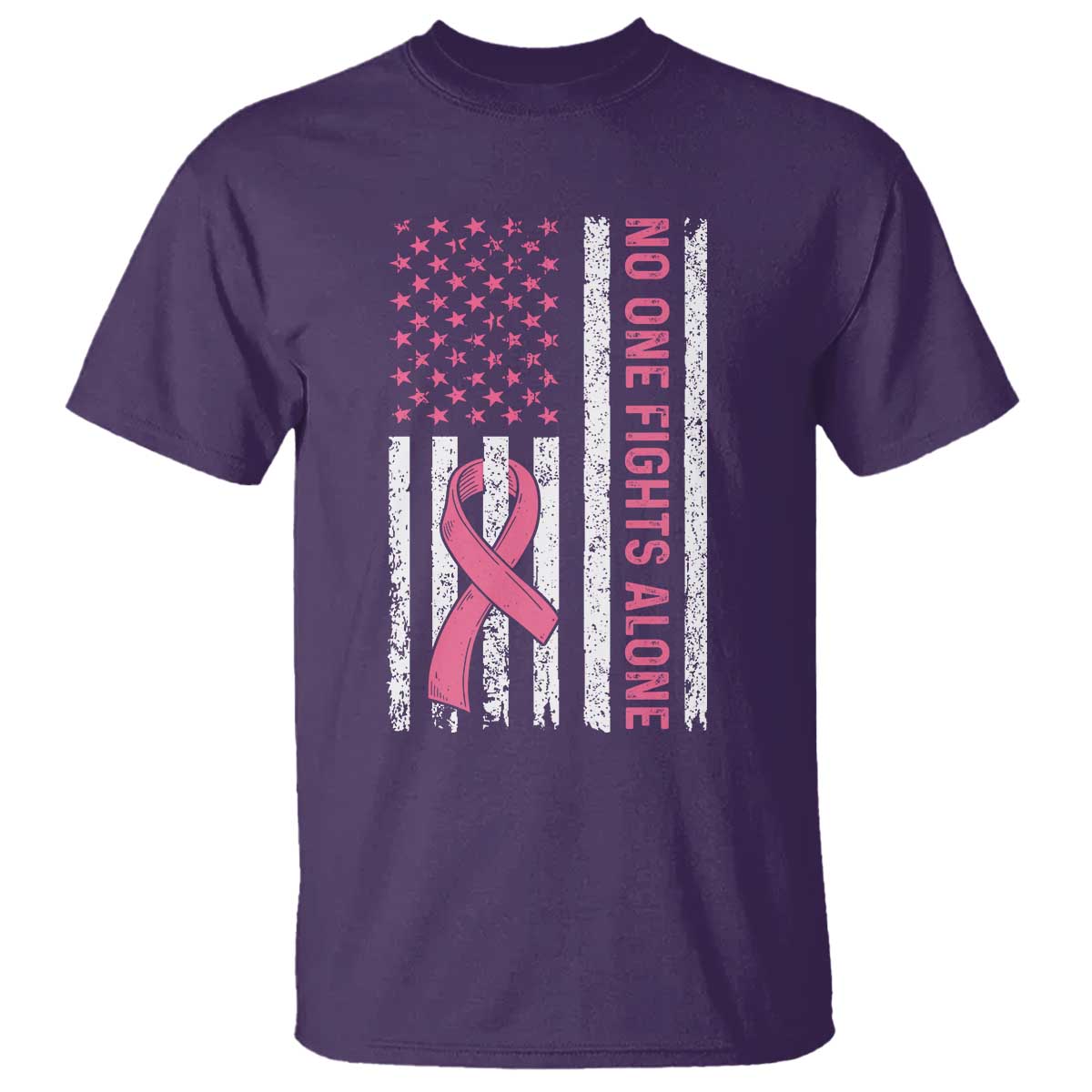 Nobody Fights Alone Pink Ribbon Flag T Shirt Breast Cancer Awareness Support TS02 Purple Print Your Wear