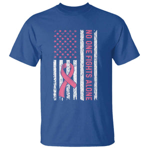 Nobody Fights Alone Pink Ribbon Flag T Shirt Breast Cancer Awareness Support - Print Your Wear