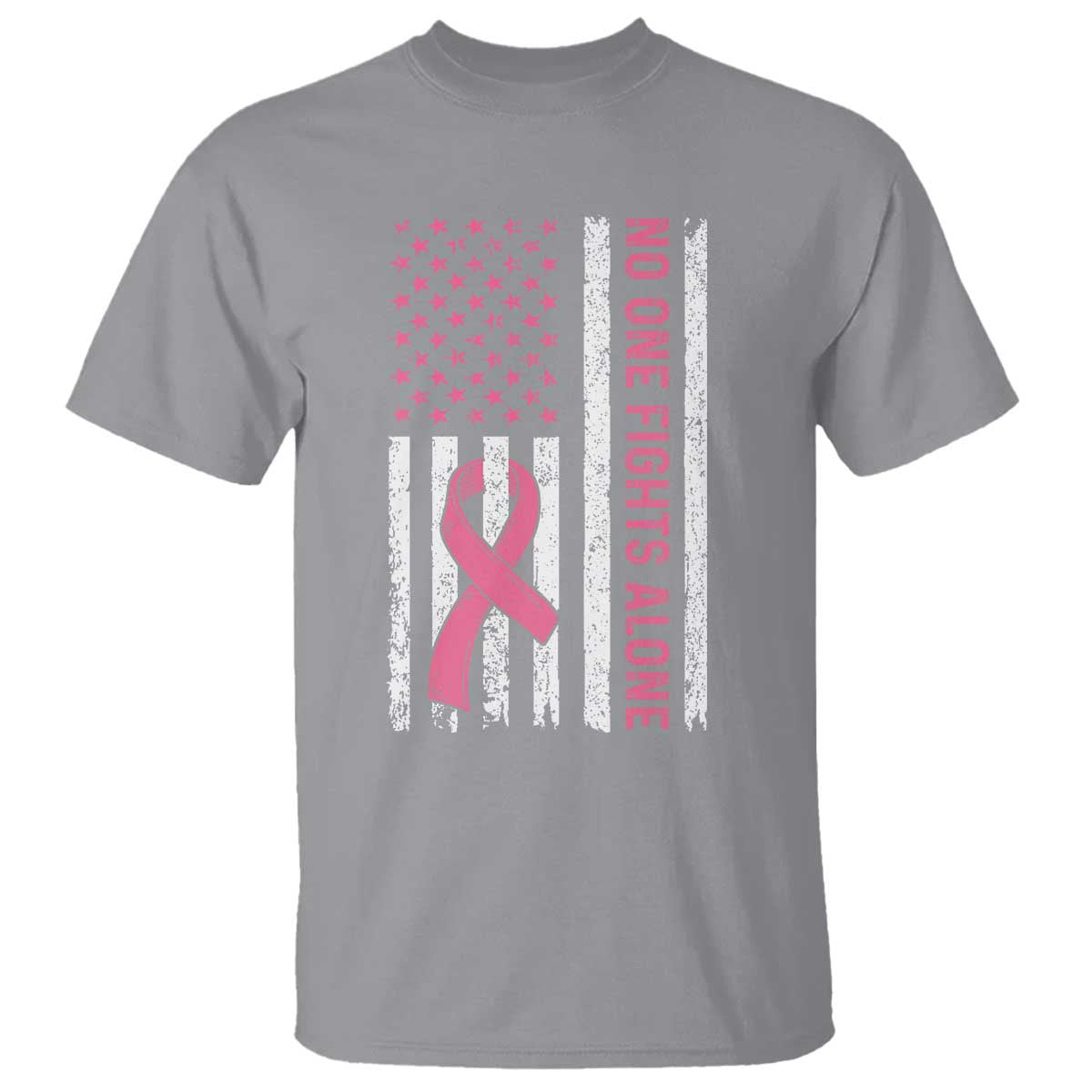 Nobody Fights Alone Pink Ribbon Flag T Shirt Breast Cancer Awareness Support TS02 Sport Gray Print Your Wear