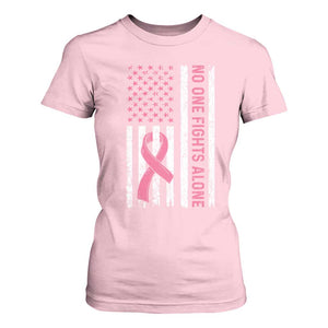 Nobody Fights Alone Pink Ribbon Flag T Shirt For Women Breast Cancer Awareness Support TS02 Light Pink Print Your Wear