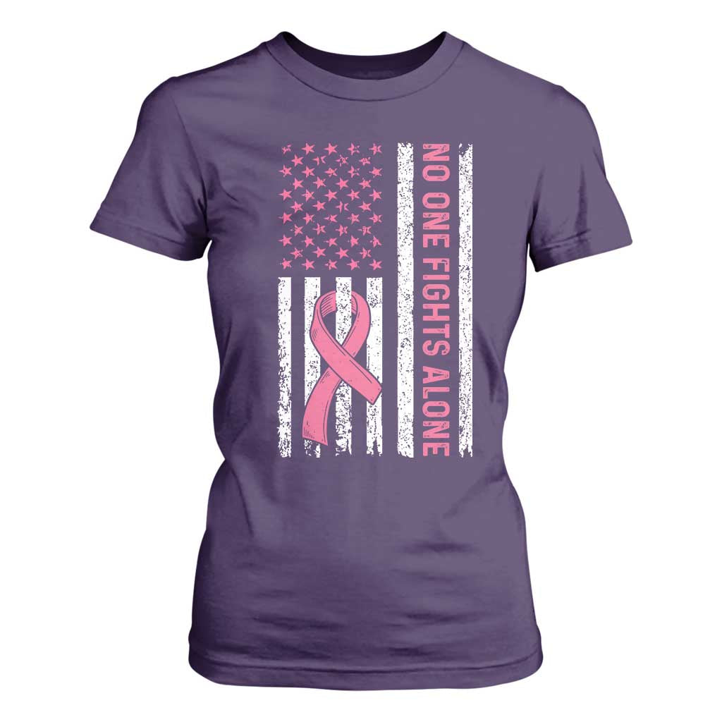 Nobody Fights Alone Pink Ribbon Flag T Shirt For Women Breast Cancer Awareness Support TS02 Purple Print Your Wear