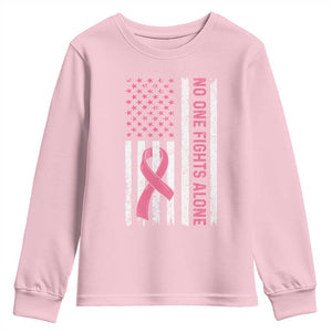 Nobody Fights Alone Pink Ribbon Flag Youth Sweatshirt Breast Cancer Awareness Support TS02 Light Pink Print Your Wear