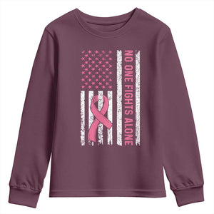 Nobody Fights Alone Pink Ribbon Flag Youth Sweatshirt Breast Cancer Awareness Support TS02 Maroon Print Your Wear