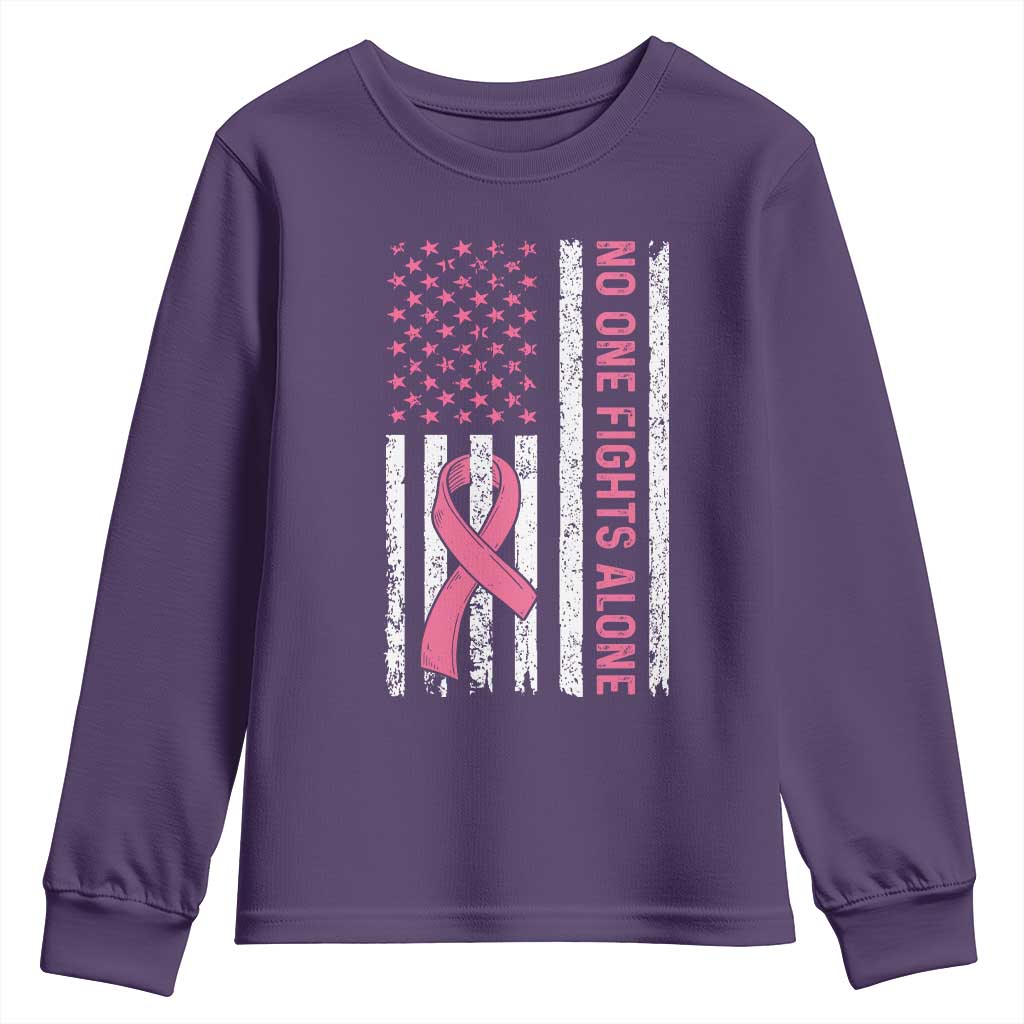 Nobody Fights Alone Pink Ribbon Flag Youth Sweatshirt Breast Cancer Awareness Support TS02 Purple Print Your Wear