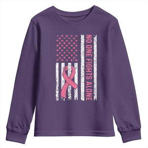 Nobody Fights Alone Pink Ribbon Flag Youth Sweatshirt Breast Cancer Awareness Support TS02 Purple Print Your Wear