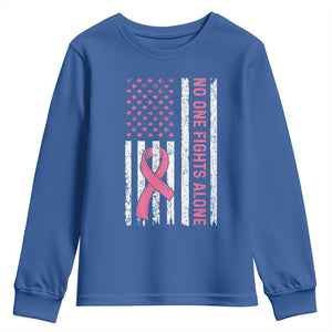 Nobody Fights Alone Pink Ribbon Flag Youth Sweatshirt Breast Cancer Awareness Support TS02 Royal Blue Print Your Wear