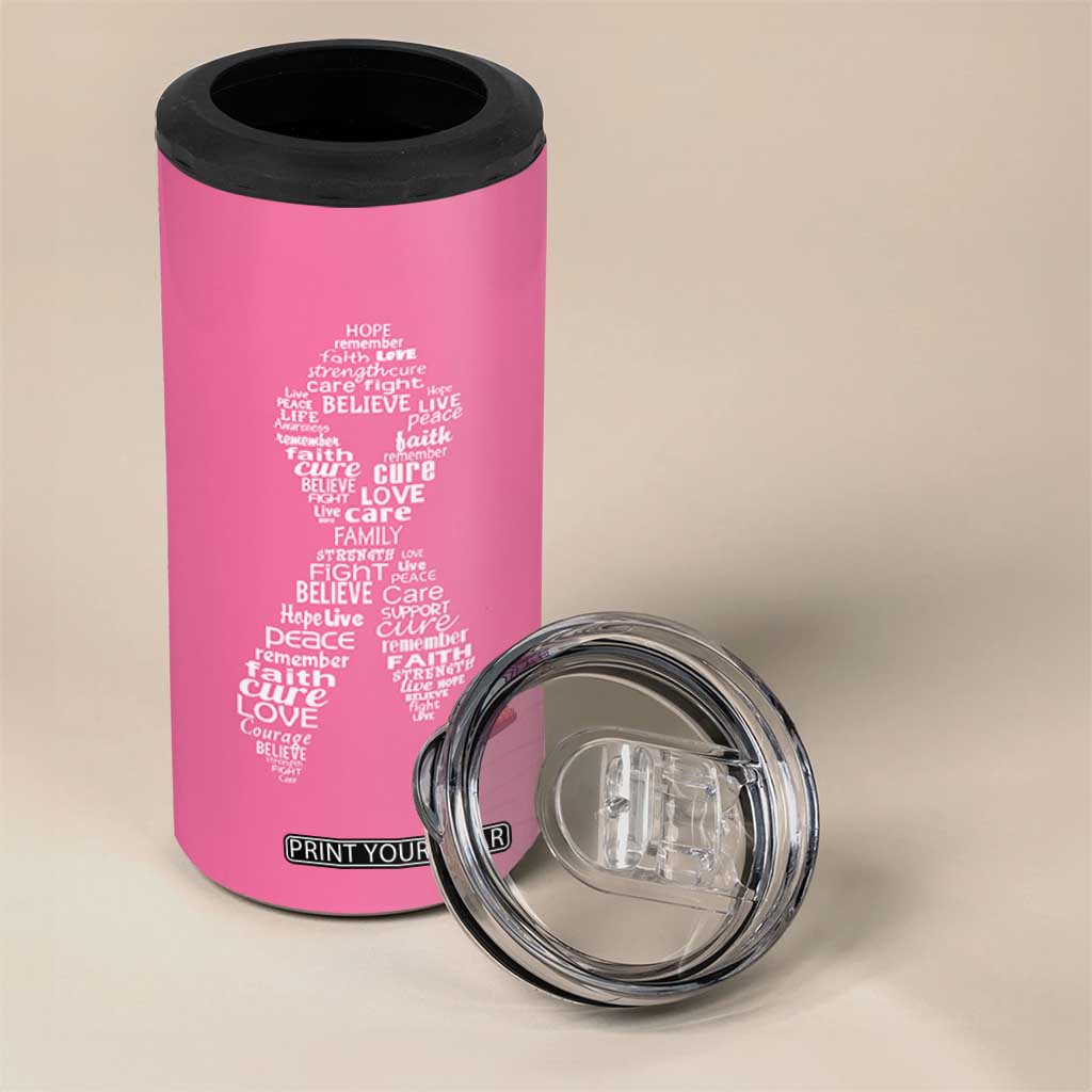 Inspirational Breast Cancer Awareness 4 in 1 Can Cooler Tumbler Pink Ribbon Support TS02 Print Your Wear
