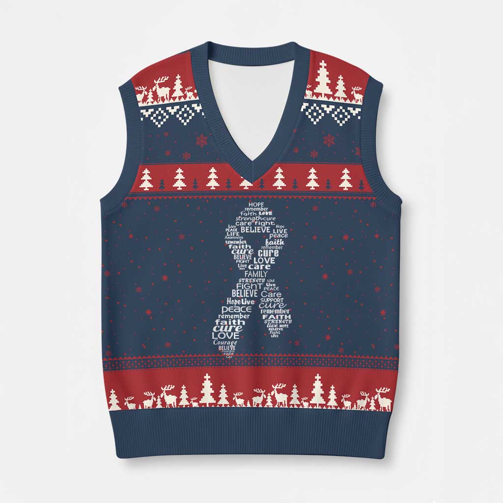 Inspirational Breast Cancer Awareness V-Neck Knit Sweater Vest Pink Ribbon Support TS02 Navy Red Print Your Wear