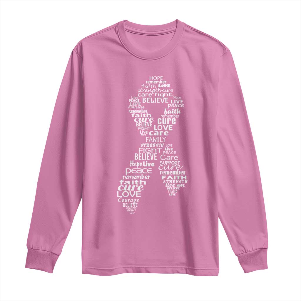 Inspirational Breast Cancer Awareness Long Sleeve Shirt Pink Ribbon Support - Print Your Wear